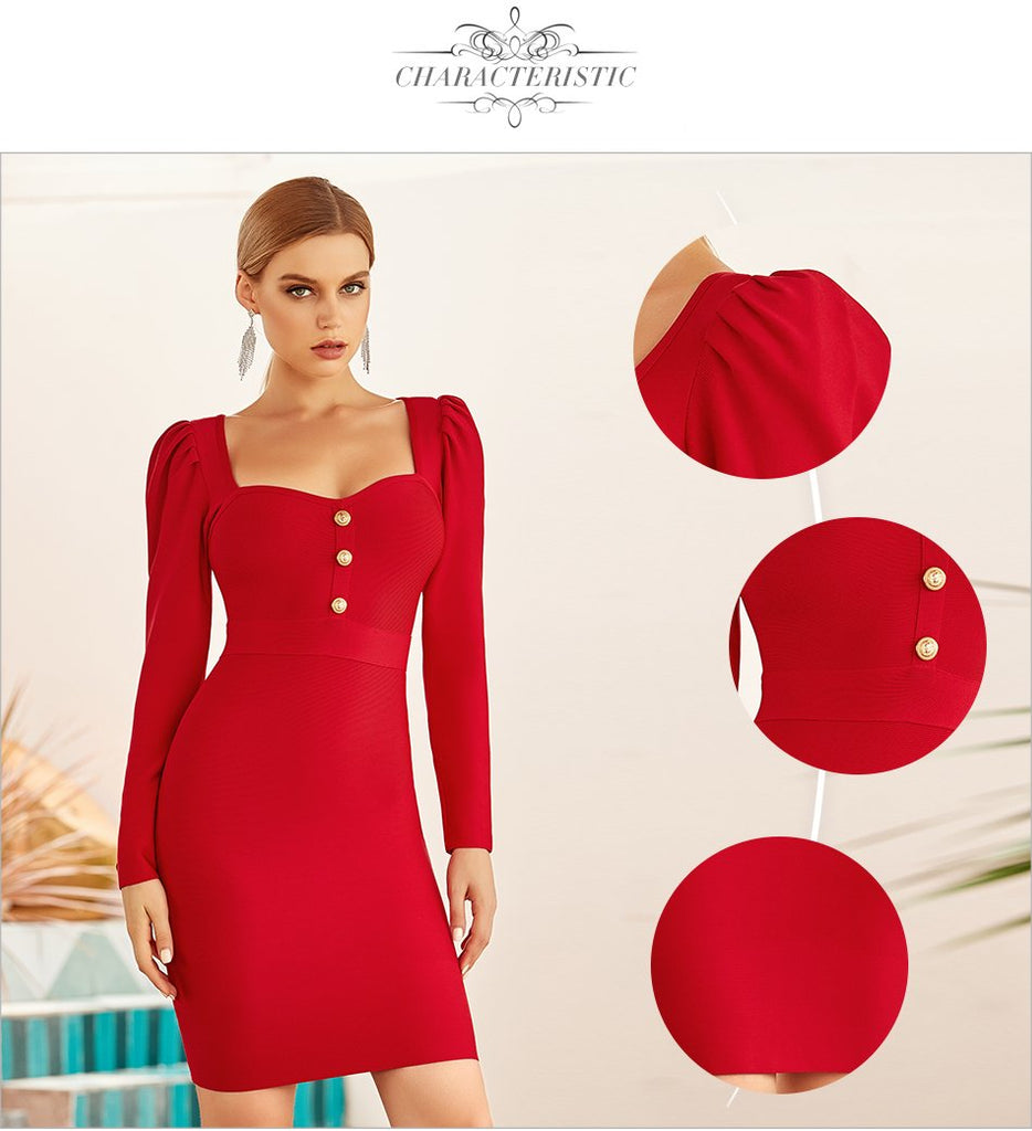 Red bandage dress Red Long Sleeve ...